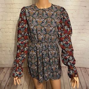 Nasty Gal flower boho long sleeved romper size 2